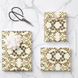 Feuille De Papier Cadeau Aspect dentelle de fleurs Sépia doré