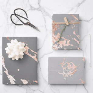 Feuille De Papier Cadeau Aspect marbre or gris et rose