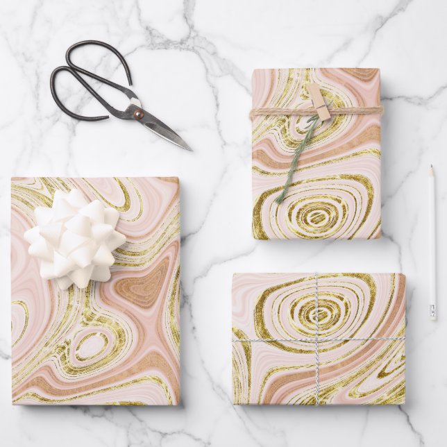 Feuille De Papier Cadeau Aspect rose pâle et marbre doré (Recto)