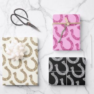 Feuille De Papier Cadeau Assez Chic Fer à Cheval Pailleté Rose Or