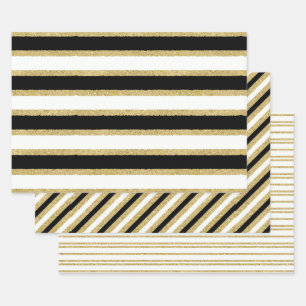 Feuille De Papier Cadeau Assortiment Black White Gold Stripes