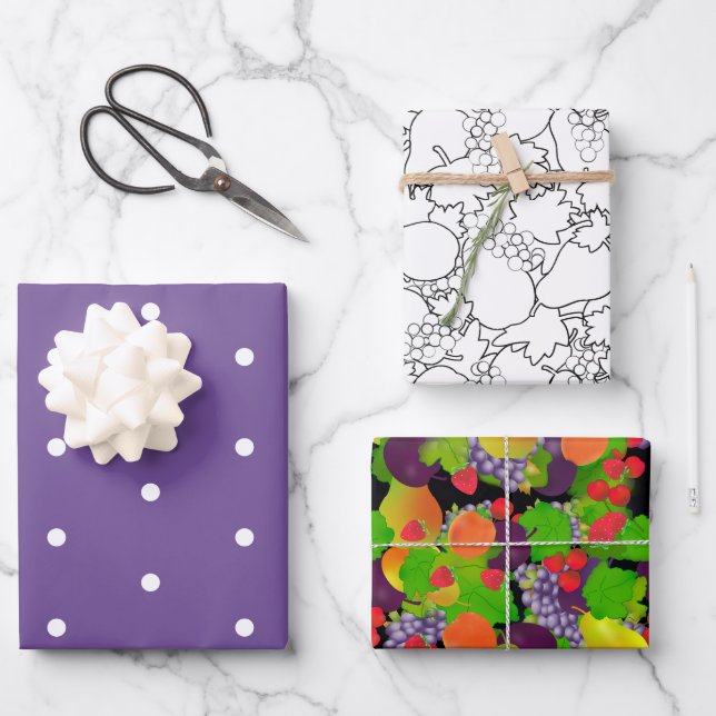 Feuille De Papier Cadeau Assortiment de fruits et pourpre (Recto)