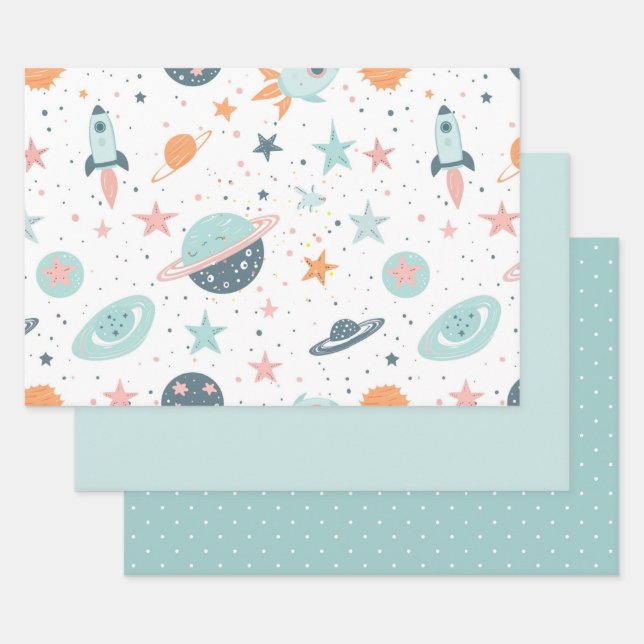 Feuille De Papier Cadeau Astronaut Wrapping Paper Flat Sheet Set of 3 (Lot)
