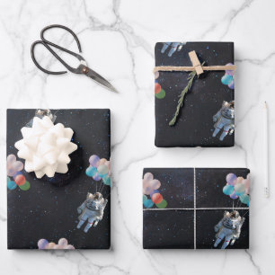 Feuille De Papier Cadeau Astronaute Stars & Space Colorful Balloons
