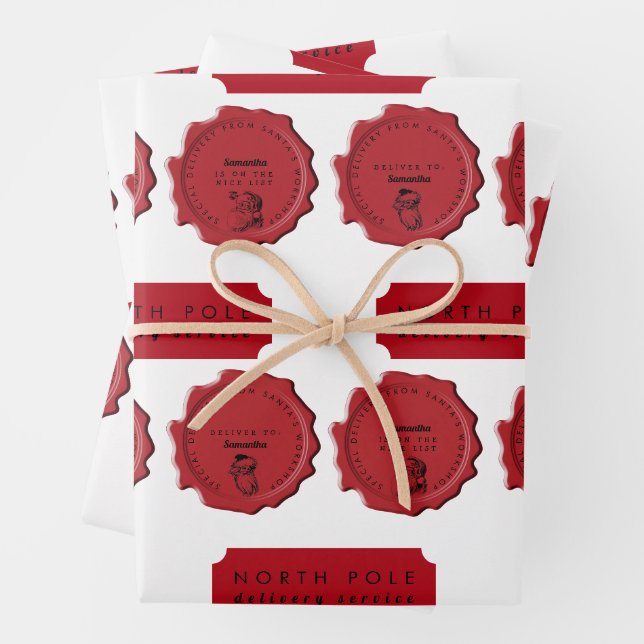 Feuille De Papier Cadeau Atelier père Noël Nom personnalisé Timbre de Noël (En situation)