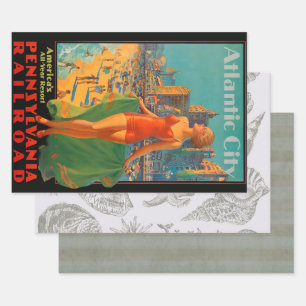 Feuille De Papier Cadeau Atlantic City Beach Beauté Vintage Art