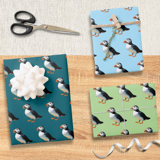 Feuille De Papier Cadeau Atlantique Puffin Coastal Faune Oiseau de mer Ense