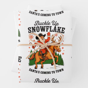 Feuille De Papier Cadeau Attachez votre ceinture Snowflake Rodeo Cowboy San