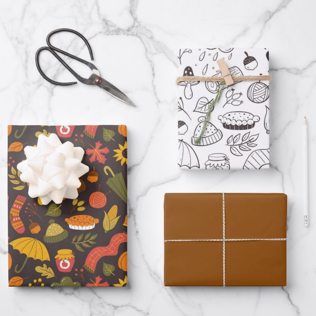 Feuille De Papier Cadeau Automne automne mignon Doodle (Recto)