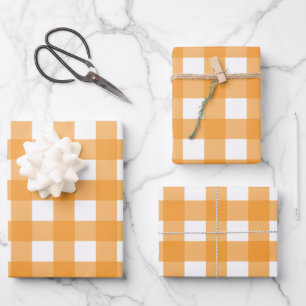 Feuille De Papier Cadeau Automne Automne Orange Plaid Motif