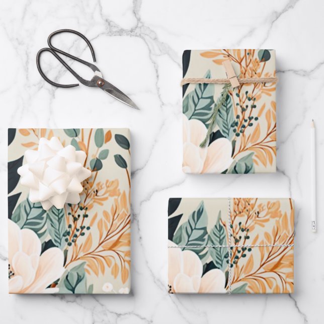 Feuille De Papier Cadeau Automne Botanique Sans Mer Motif Floral (Recto)