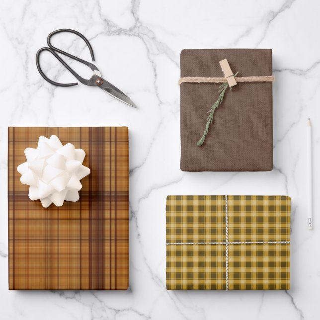 Feuille De Papier Cadeau Autumn Browns Plaid Trio (Recto)