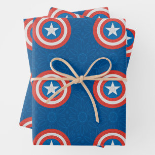Feuille De Papier Cadeau Avengers   Logo Captain America Floral