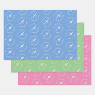 Feuille De Papier Cadeau Avion personnalisé Anniversaire bleu vert rose