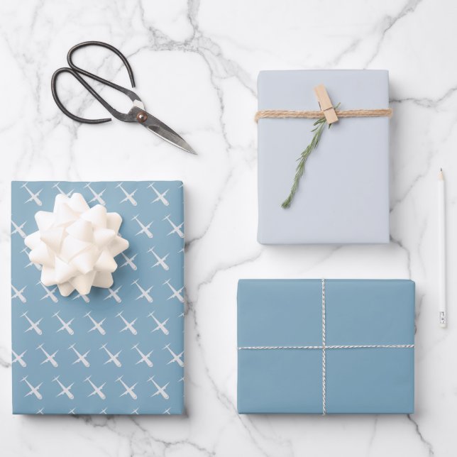 Feuille De Papier Cadeau Avion sur Moonstone Blue (Recto)