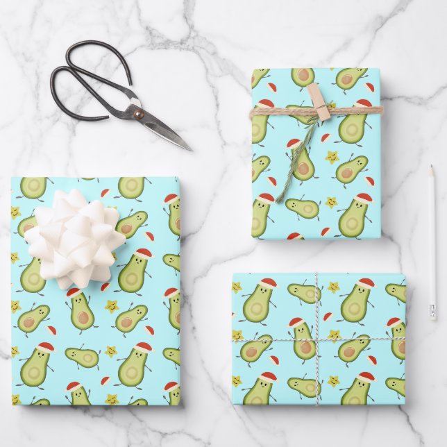 Feuille De Papier Cadeau Avocados & Noël (Recto)