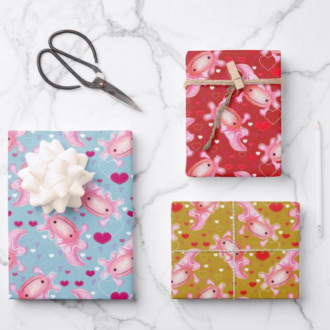 Feuille De Papier Cadeau Axolotl Love (Recto)