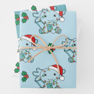 Feuille De Papier Cadeau Axolotl Noël Animaux d'hiver