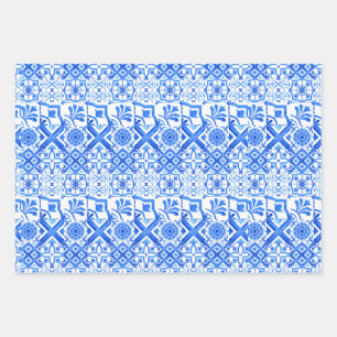 Feuille De Papier Cadeau Azulejo bleu et blanc Azul Motif Wrappi