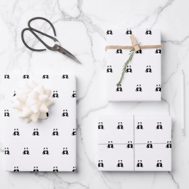 Feuille De Papier Cadeau Baby anniversaire panda noir propre emballage simp (Recto)