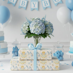 Feuille De Papier Cadeau Baby Boy Arrival Angel Stork Faire-part