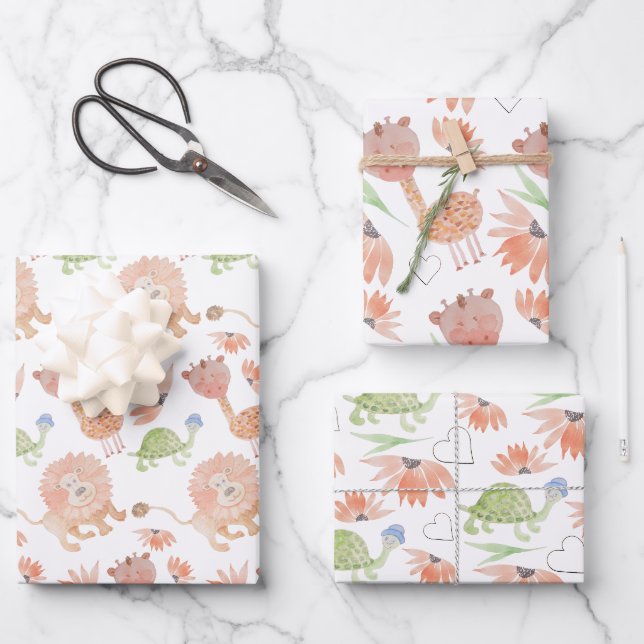 Feuille De Papier Cadeau Baby Giraffe Aquarelle Jungle tropicale (Recto)
