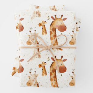 Feuille De Papier Cadeau Baby Giraffes