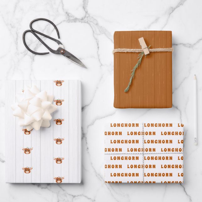 Feuille De Papier Cadeau Baby Girl Longhorn brûlé orange (Recto)