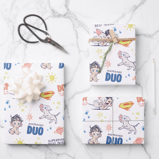 Feuille De Papier Cadeau Baby Krypto & Superman Motif (Recto)