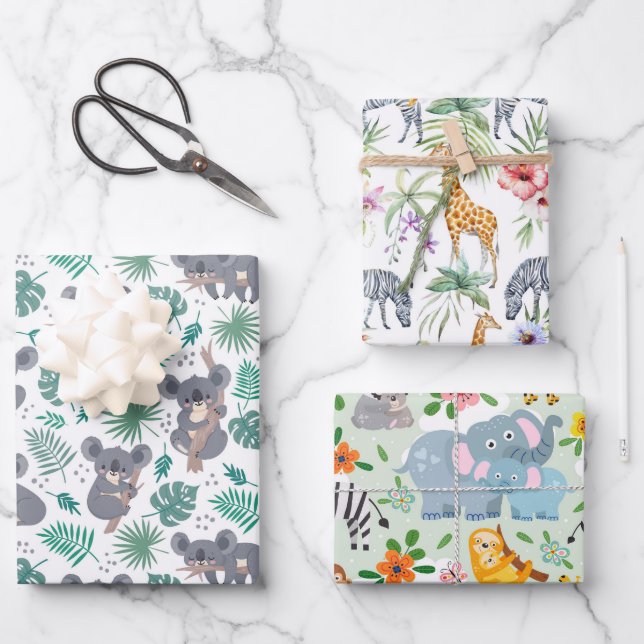 Feuille De Papier Cadeau Baby shower animal (Recto)