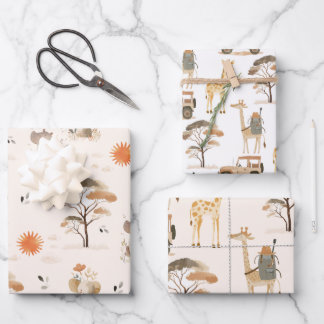 Feuille De Papier Cadeau Baby shower animalier sauvage