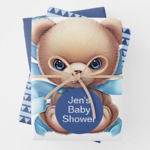 Feuille De Papier Cadeau Baby shower Bleu Teddy Bear
