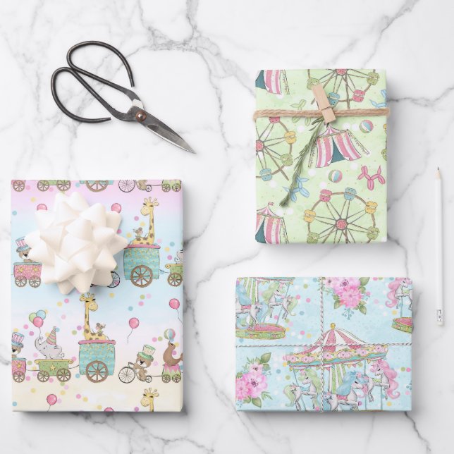 Feuille De Papier Cadeau Baby shower Circus (Recto)