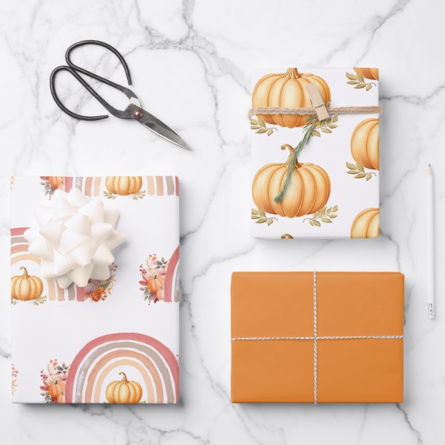Feuille De Papier Cadeau Baby shower Citrouille Boho Rainbow Fall (Recto)