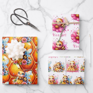 Feuille De Papier Cadeau Baby shower d'abeilles et d'abeilles miel