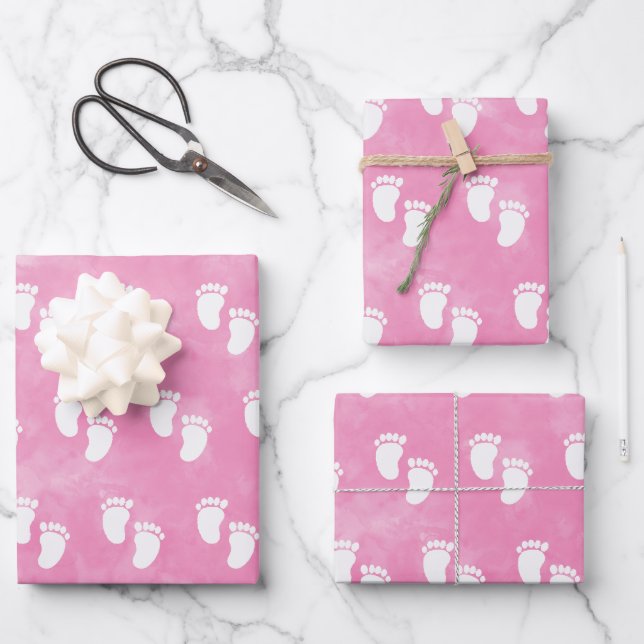 Feuille De Papier Cadeau Baby shower d'aquarelle rose Empreinte Motif (Recto)