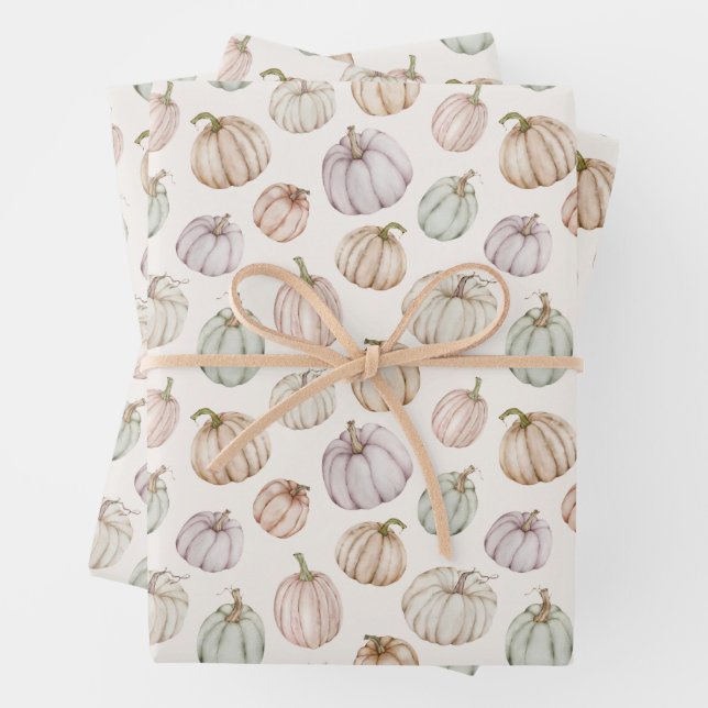 Feuille De Papier Cadeau Baby shower d'automne Citrouille élégant (En situation)