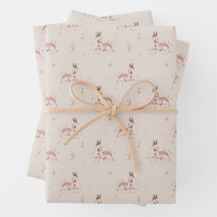 Feuille De Papier Cadeau Baby shower de bois Motif de cerfs de maman et de 