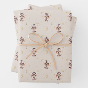 Feuille De Papier Cadeau Baby shower de bois Motif de la Chouette maman et 