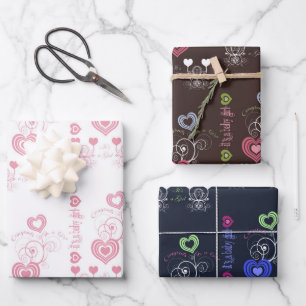 Feuille De Papier Cadeau Baby shower de Coeurs blancs rose vert