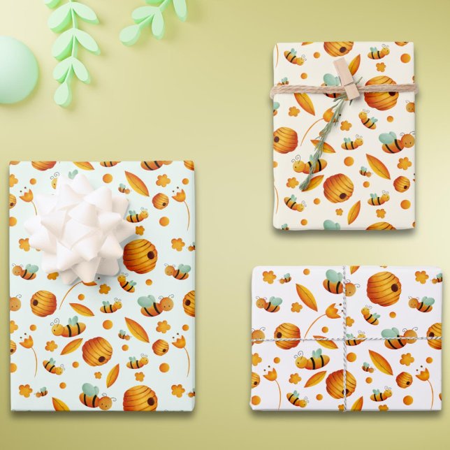 Feuille De Papier Cadeau Baby shower de ruche d'abeille au miel mignon (Créateur téléchargé)