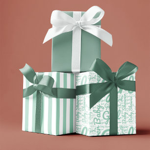 Feuille De Papier Cadeau Baby shower de script de fille de typographie vert