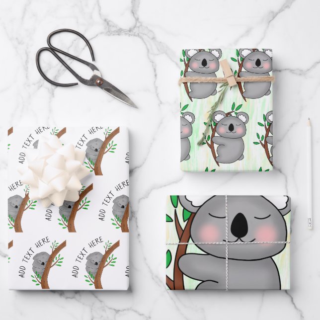 Feuille De Papier Cadeau Baby shower d'ours Koala Bébé personnalisé mignon (Recto)