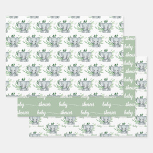 Feuille De Papier Cadeau Baby shower Eléphant Vert Vert Vert Blanc Blanc Ve