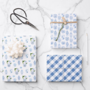 Feuille De Papier Cadeau Baby shower Garçon bleu et blanc Preppy