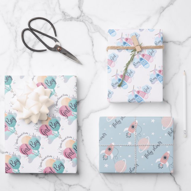 Feuille De Papier Cadeau Baby shower garçon ou fille (Recto)