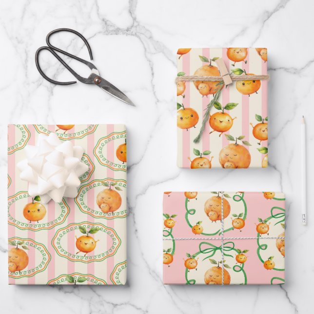Feuille De Papier Cadeau Baby shower orange de Little Cutie (Recto)