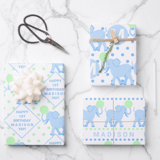 Feuille De Papier Cadeau Baby shower Ou Anniversaire Blue Circus Cute Eleph (Recto)