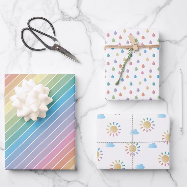 Feuille De Papier Cadeau Baby shower Rainbow Pastel et Sunshine (Recto)