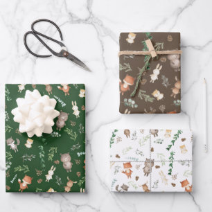 Feuille De Papier Cadeau Baby shower vert de la forêt d'animaux de la for